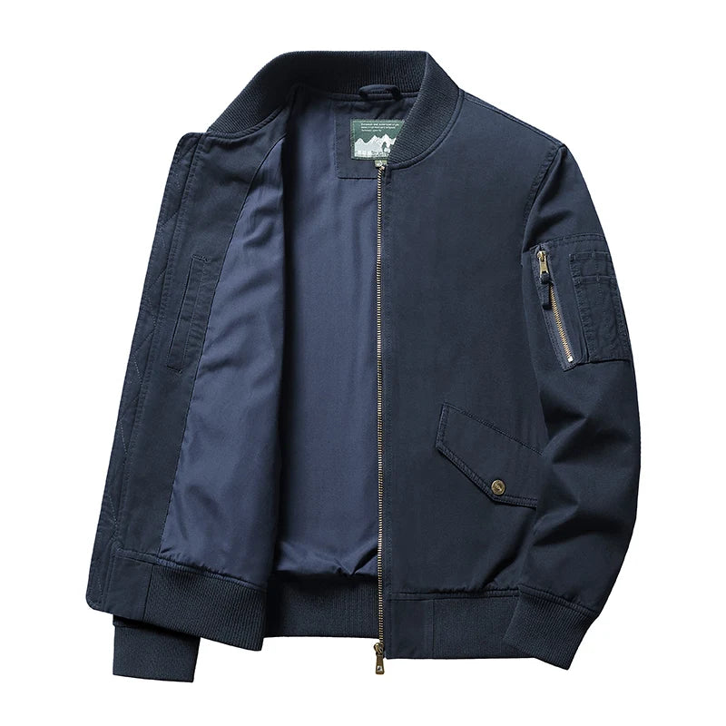 2024 New Spring Autumn Pure Cotton Outdoors Jacket Man Solid Simplicity Stand Collar Motion Tops Leisure Comfortable Man Coat