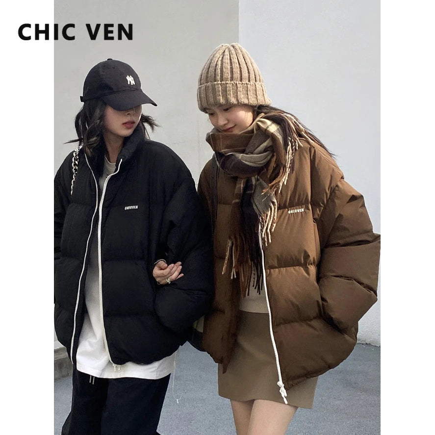 CHIC VEN Women Down Coats Streetwear Solid 90 White Duck Down Stand Collar Female Down Jacket Warm Ladies Overcoat Winter 2024