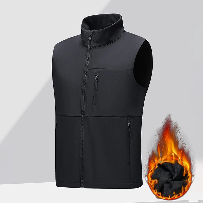 Soft shell thick vest men's autumn and winter work clothes plush jacket waterproof sleeveless windproof running sports vest