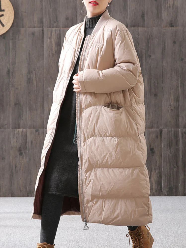 Lagabogy 2025 Thick Warm Long Down Parka WInter Women 90% White Duck Down Jacket Loose Windproof Zipper Coat Female Snow Outwear