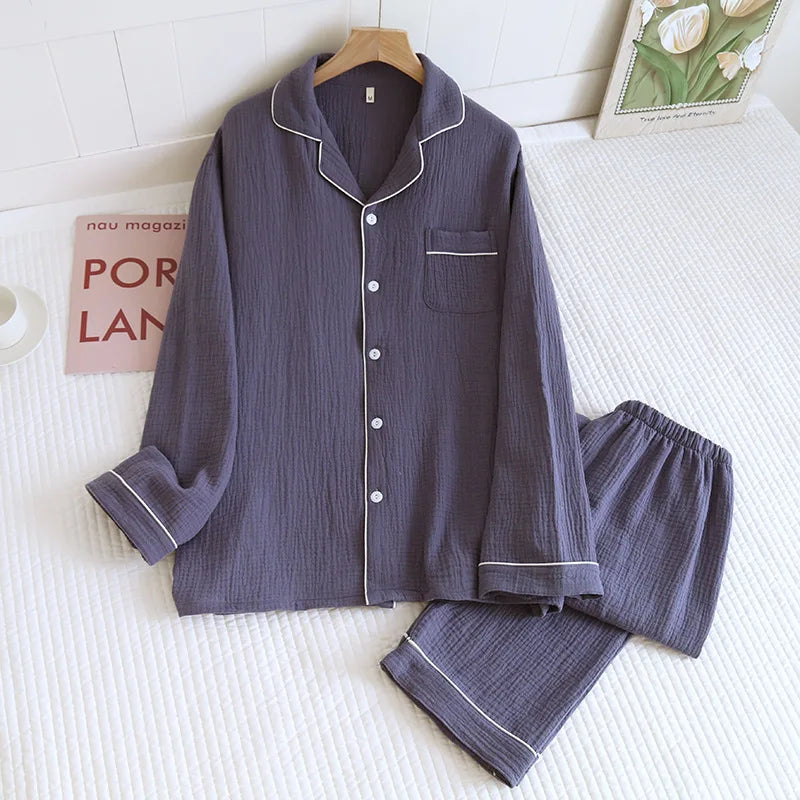 Women's Home Clothes Cotton Spring and Autumn Long Sleeved Long Pants Home Clothes Cardigan Simple Two-piece Pyjamas Set