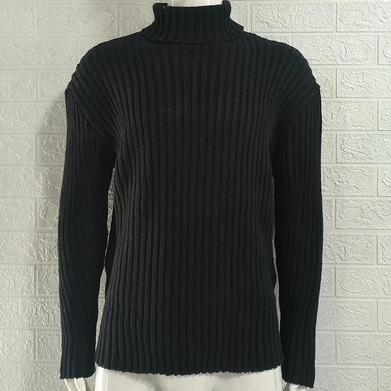 Pullovers Men Sweaters Turtleneck Knitted Tops Full Sleeve Knit Solid Sweater Top Splice Casual Loose Regular Autumn Winter