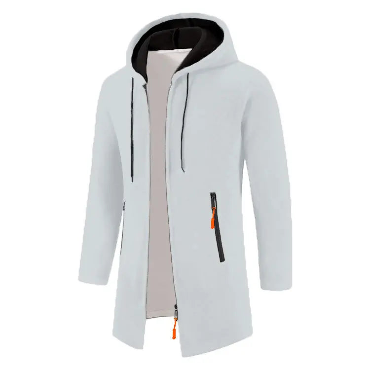 Spring Autumn Men's Hooded Long Jackets Solid Kintting Cardigan Outwear Casual Male Coats Zipper Warm Streetwear Hoodies Jacket
