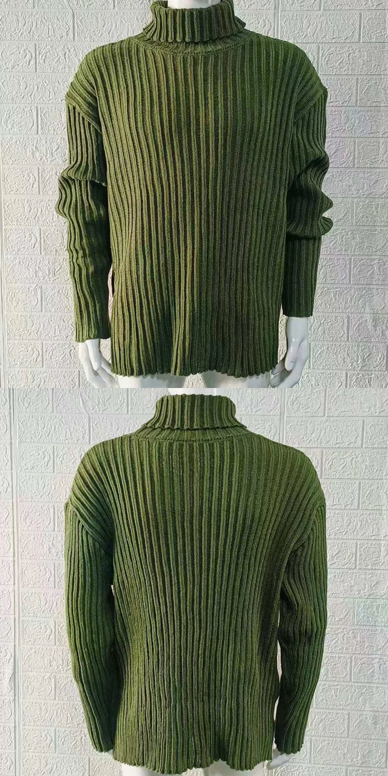 Pullovers Men Sweaters Turtleneck Knitted Tops Full Sleeve Knit Solid Sweater Top Splice Casual Loose Regular Autumn Winter