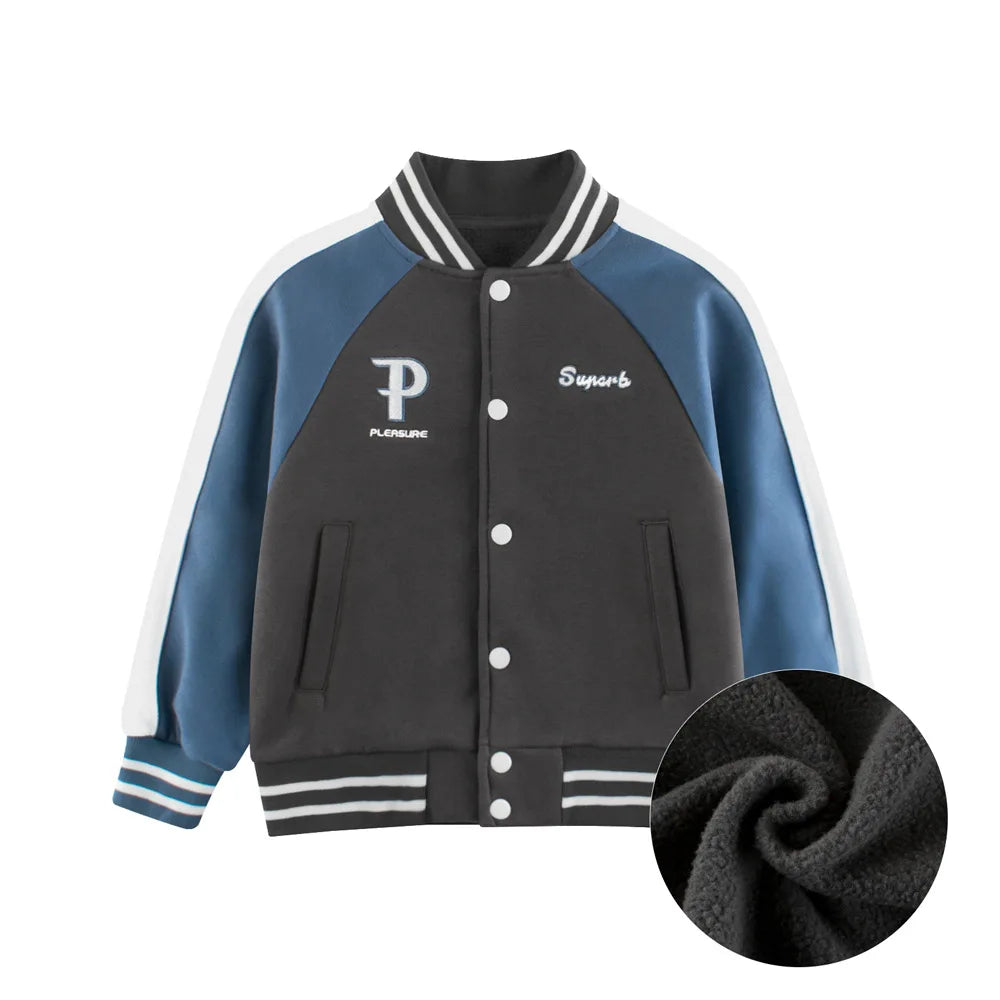 2024 Autumn Winter High Qualify Jacket for Boys Girls Fleece Cotton Zipper Casual Cartoon Baseball Capsule Coat Outerwear