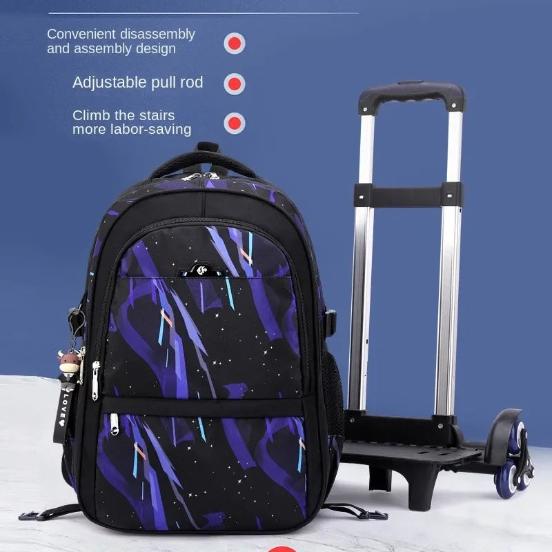 Children School Backpack for Kids Boys Wheeled Bag Student Backpack Trolley School Bag with Wheels Rolling Luggage Book Bag