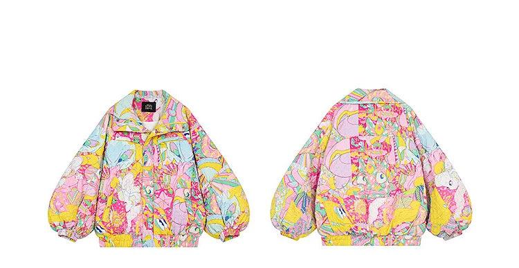 ELFSACK 2024 Winter New Arrivals Stand collar loose full printed short down jacket for women