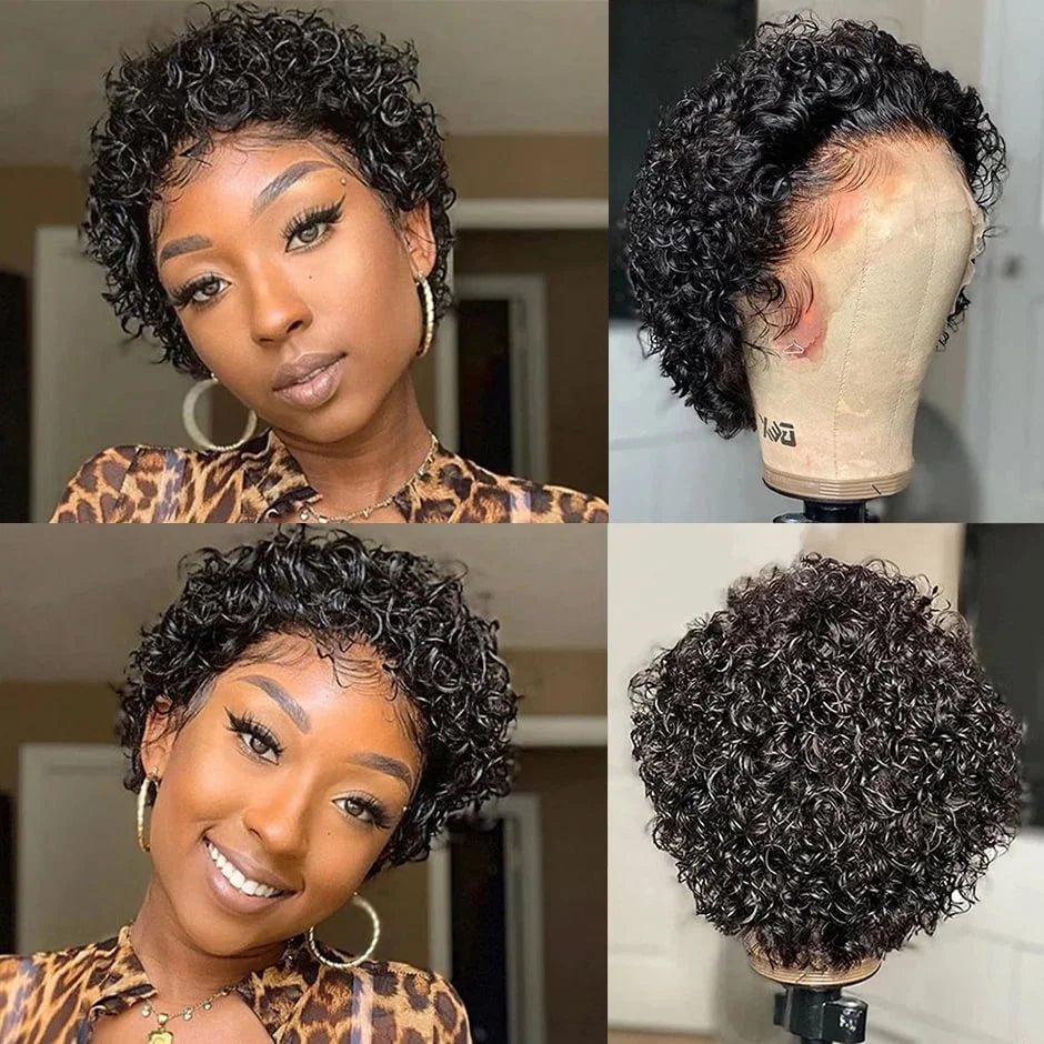 Pixie Cut Wig Water Wave Transparent Lace Frontal Wigs 13x1 Short Bob Human Hair Wigs For Women Perruque Cheveux On Sale 180%