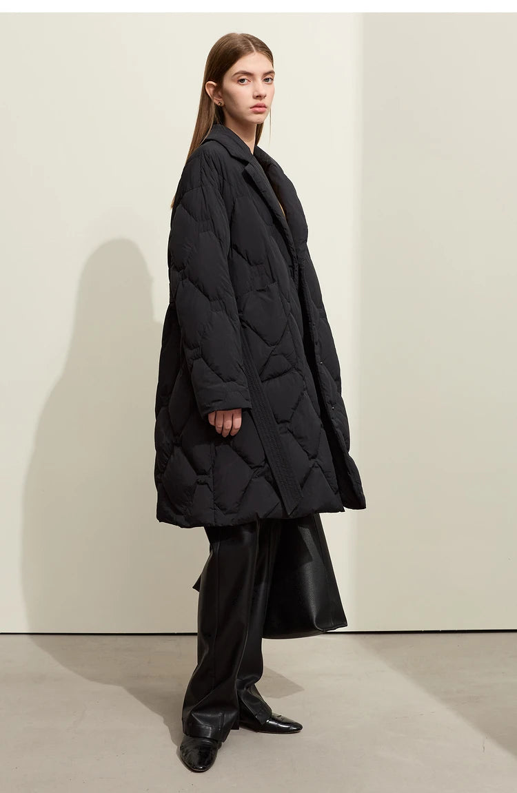 AMII Minimalism Down Jacket For Women 2025 New Blazer Collar Winter Lightweight Thermal Belt Diamond Solid Coat Female 12344061