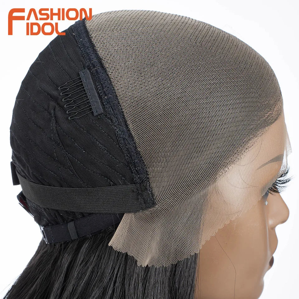 FASHION IDOL 12 Inch Bob 13x7 HD Lace Front Synthetic Wigs For Black Women Ombre Blue Heat Resistant Short Body Wave Cosplay Wig