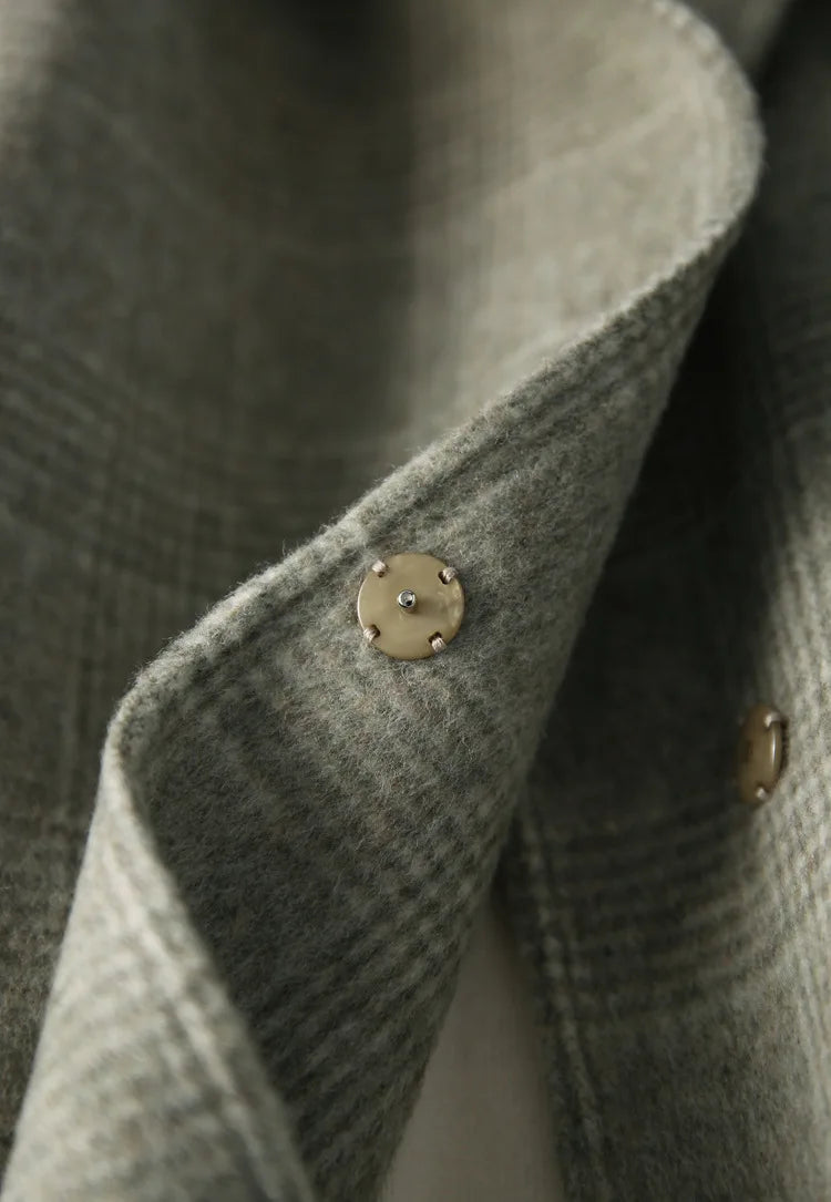 Handmade Sewn Double-sided Woolen Blazer Women Spring Autumn Plaid Wool Overcoat Office Lady Casual Suit Coat Thick Jacket