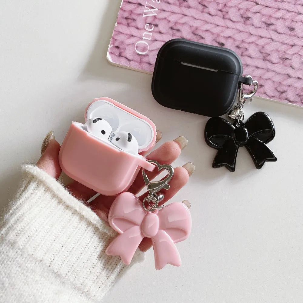 Fashion Chocolate Case For Airpods Pro 3 2025 Case Soft Silicone Earphone Cover For Airpods 4 3 2 1 Pro 2 With Bowknot Keychain