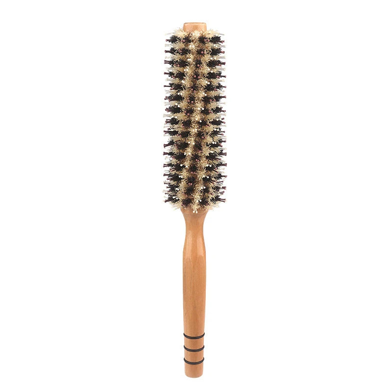 Natural Boar Bristle Roller Brush Barber Hair Roller Wood Hair Brush Round Barrel Hair Comb For Women Curly Hair Hairdressing