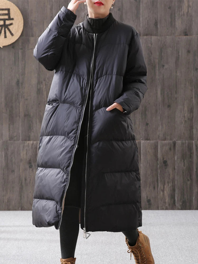 Lagabogy 2025 Thick Warm Long Down Parka WInter Women 90% White Duck Down Jacket Loose Windproof Zipper Coat Female Snow Outwear