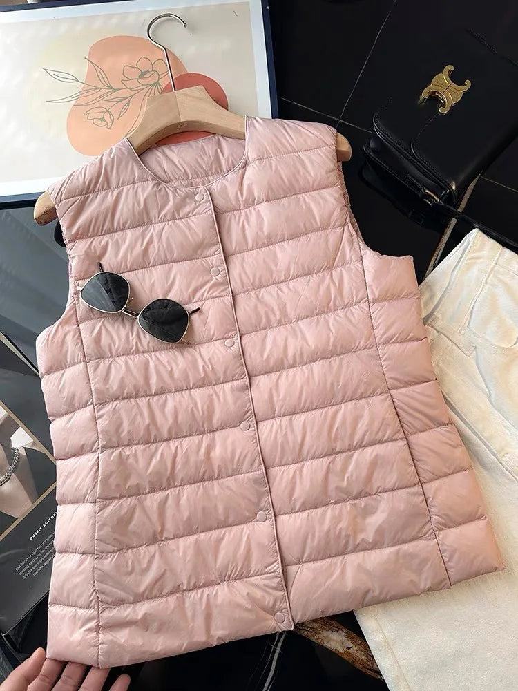 Women's Sleeveless Lightweight Down Jacket Vest 2025 Autumn and Winter Wear Women's Commuter Warm Waistcoat Vest Jacket