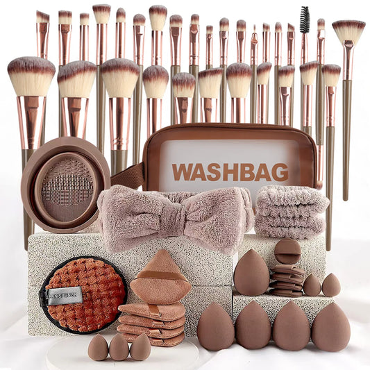 56-Piece Make up Brush Set (chocolate)- Full Face Cosmetics Kit , Eyeshadow Blending Brushes & Beauty Sponge  make up brushes