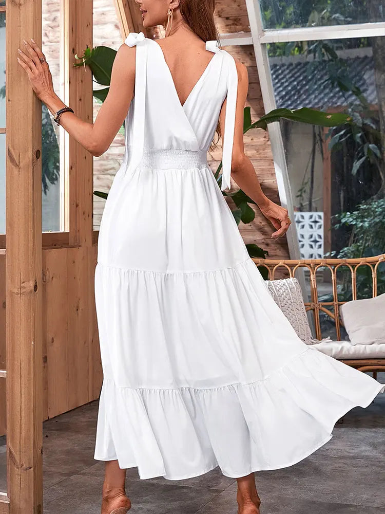 Women's Maxi Dresses Streetwear Fashion New Dresses Beach Style Clothing Elegant Female Sexy V-Neck Backless Casual Slim Dress