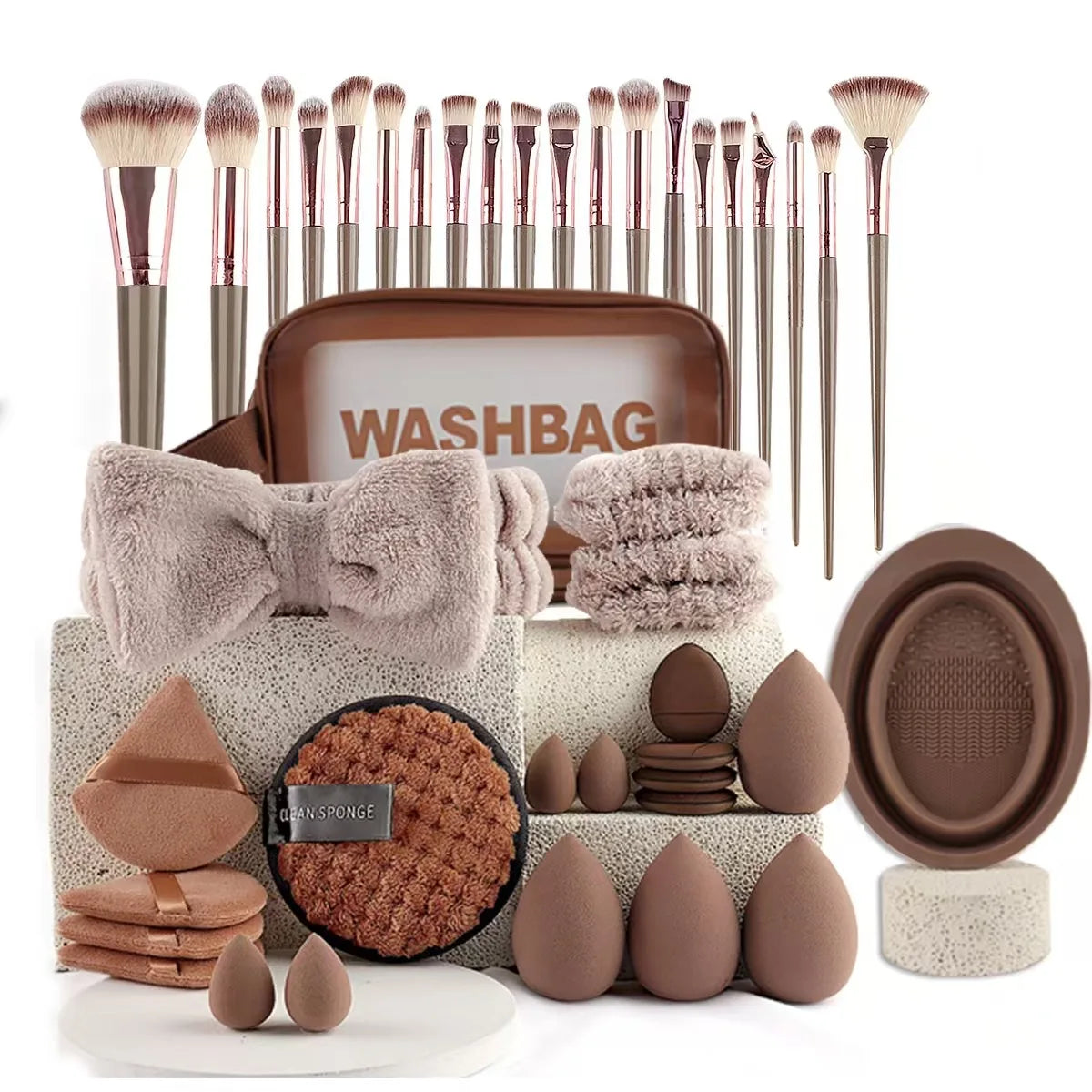 56-Piece Make up Brush Set (chocolate)- Full Face Cosmetics Kit , Eyeshadow Blending Brushes & Beauty Sponge  make up brushes