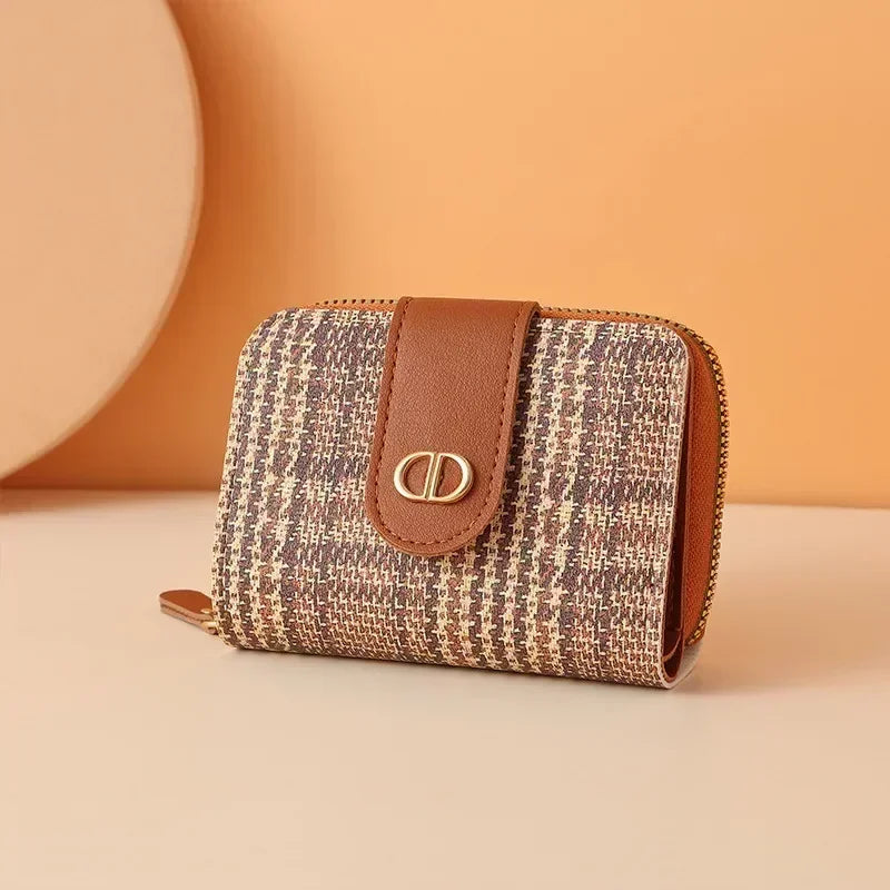 New Light Fashion Luxury Large CapacitySmall Wallet Women's Short Buckle Canvas Multi Card Anti Demagnetization Wallet