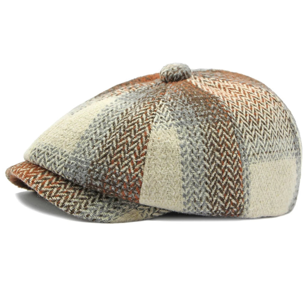 HT4184 Berets Autunm Winter Hats for Men Women Vintage Plaid Artist Painter Octagonal  Beret Hat Male Female Beret Cap