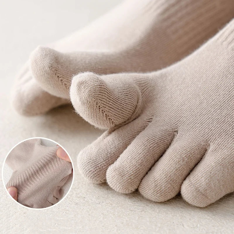 Men's Cotton 5 Toe Socks Mid Cuff Anti Odor Sweat Wicking Non Slip for Spring Autumn Casual Athletic Solid Color Daily Comfort
