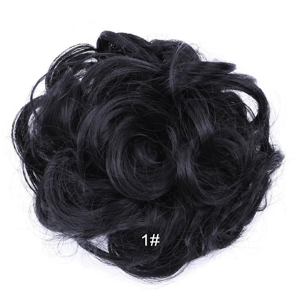 Jeedou Synthetic Messy Curly Hair Bun Chignon Donut Pad Elastic Hair Rope Rubber Band Hairpiece For Woman