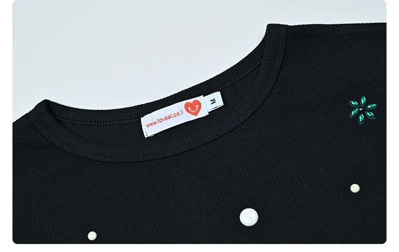 Maxi dress women long sleeve lady dresses flowers and pearls top causual dress round neck black modal ribbed top sizes XS-XXXL