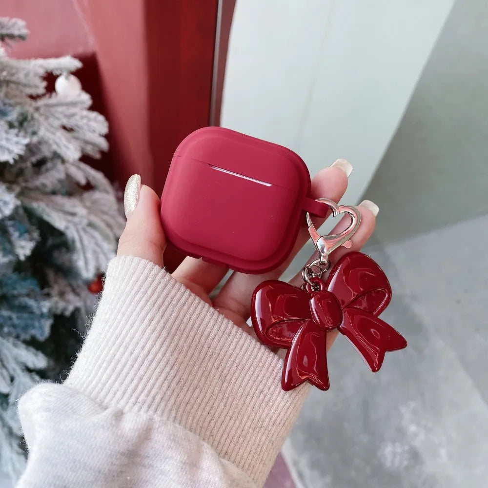 Fashion Chocolate Case For Airpods Pro 3 2025 Case Soft Silicone Earphone Cover For Airpods 4 3 2 1 Pro 2 With Bowknot Keychain