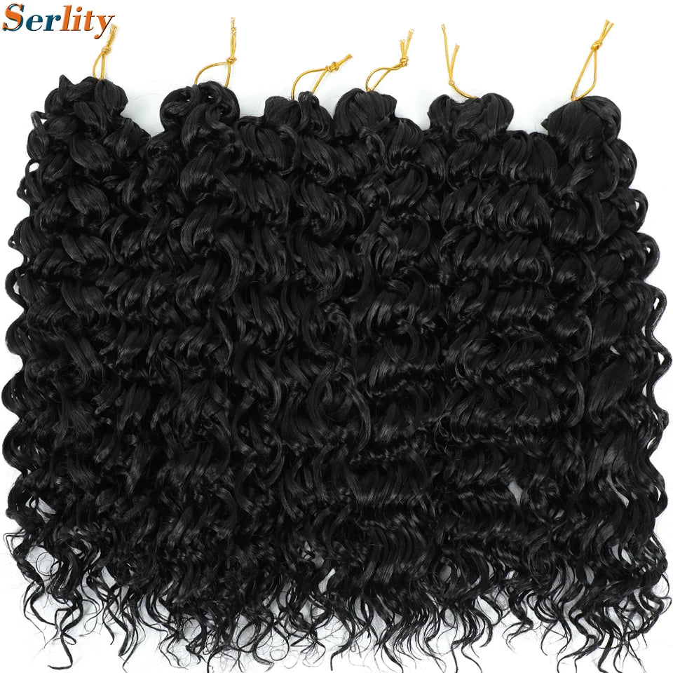 GoGo Curl Crochet Hair 14inch Curly Ocean Wave Synthetic Braiding Hair Jet Black Beach Curl Water Wave Deep Twist Crochet Braids