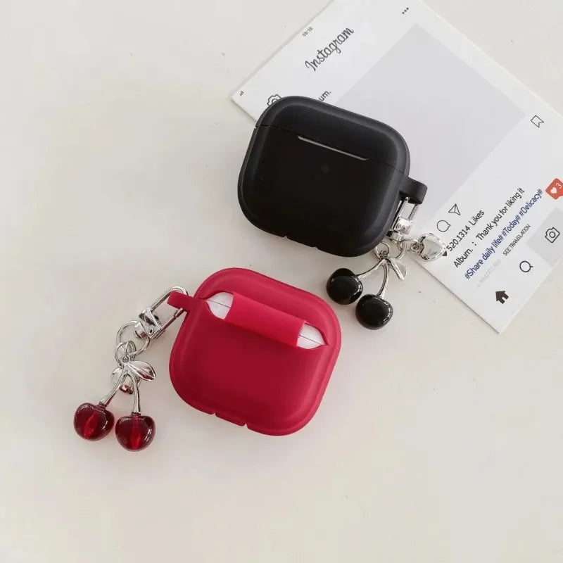 3D Heart Cherry Earphone Case for Airpods 4 3 1or2 Cover Silicone Headphone Coque for AirPods Pro 2 and Pro Cases with Keychain