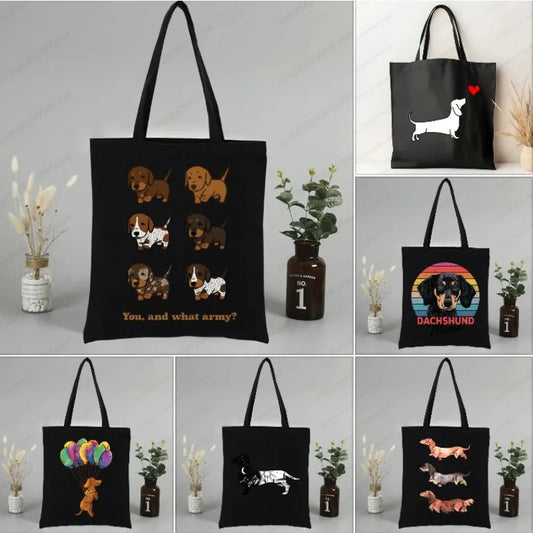 Dachshund Teckel Cute Dog  Canvas Tote Bag Printed Cartoon Reusable Cloth Bag Handbag Shopping Shoulder Bags Handbags Women
