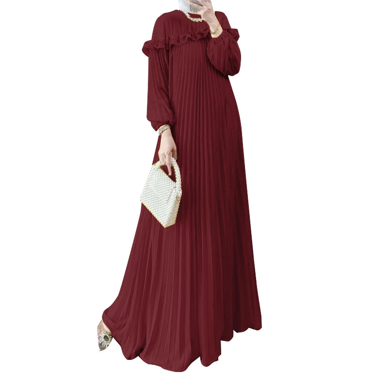 Elegant Autumn Maxi Dresses 2025 ZANZEA Women Fashion Long Sleeve Pleated Party Sundress IsIamic Robe Muslim Abaya Hijab Dress
