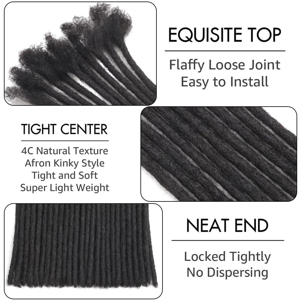 0.6cm Width 6-22 Inch 40 Strands 100% Human Hair Loc Extensions Full Handmade Dreadlock Extensions for Men Women Kids Can Be Dye