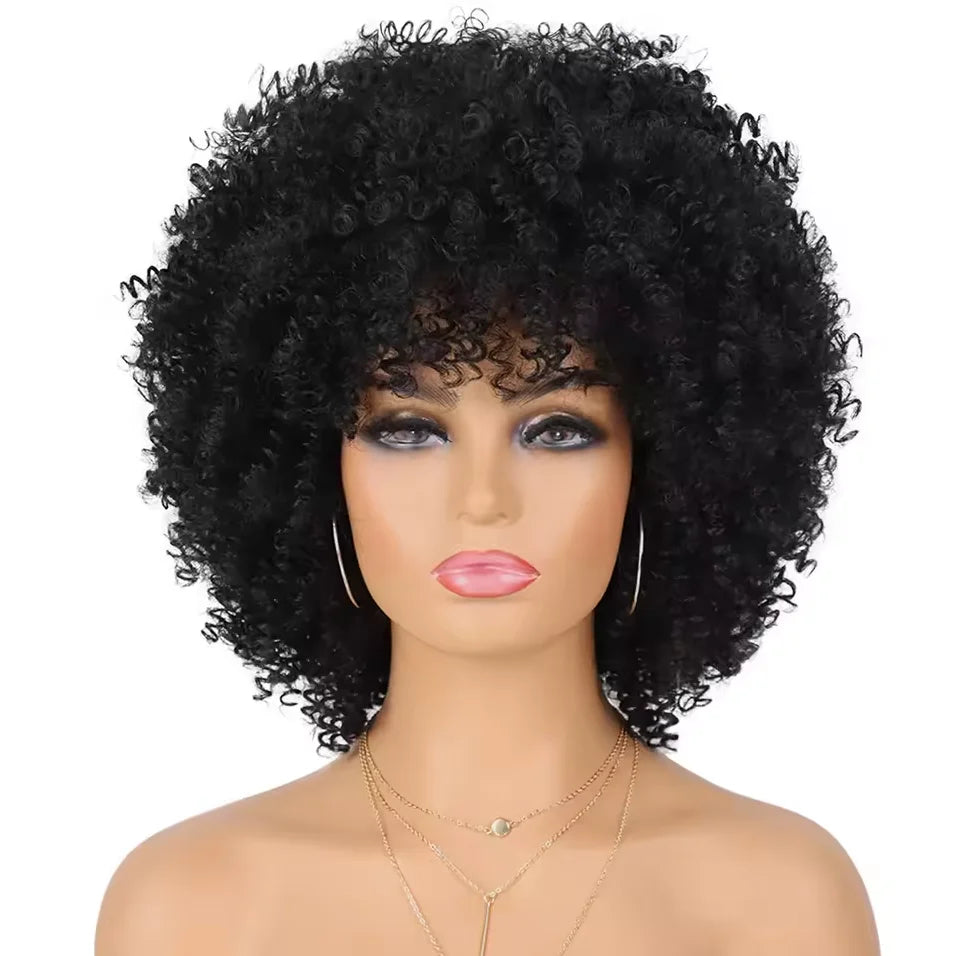 Synthetic Afro Kinky Curly Wigs for Women Kinky Curly Hair Wig, Short Full Wig Afro Bomb Curly Hair for Daily Party Use
