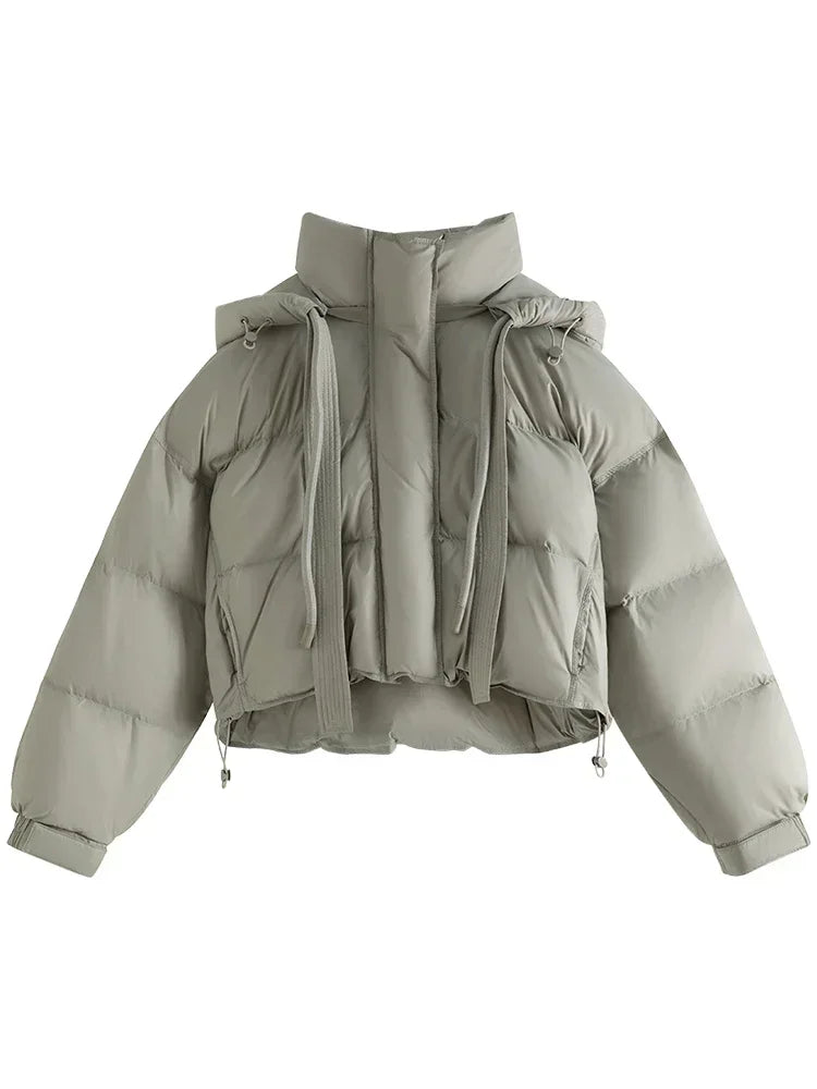FSLE Classic Style Commuter 100-150G Short White Goose Down Jacket for Women 2023 New Winter Bat Sleeve Loose Warm Jacket Female