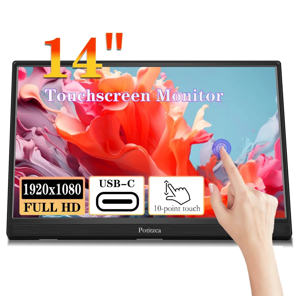 Touchscreen Portable Monitor 16/15.6/14 Inch FULL HD LCD Display IPS Panel Laptop Monitor for PC/Raspberry Pi/Laptop/PS3/4/Xbox