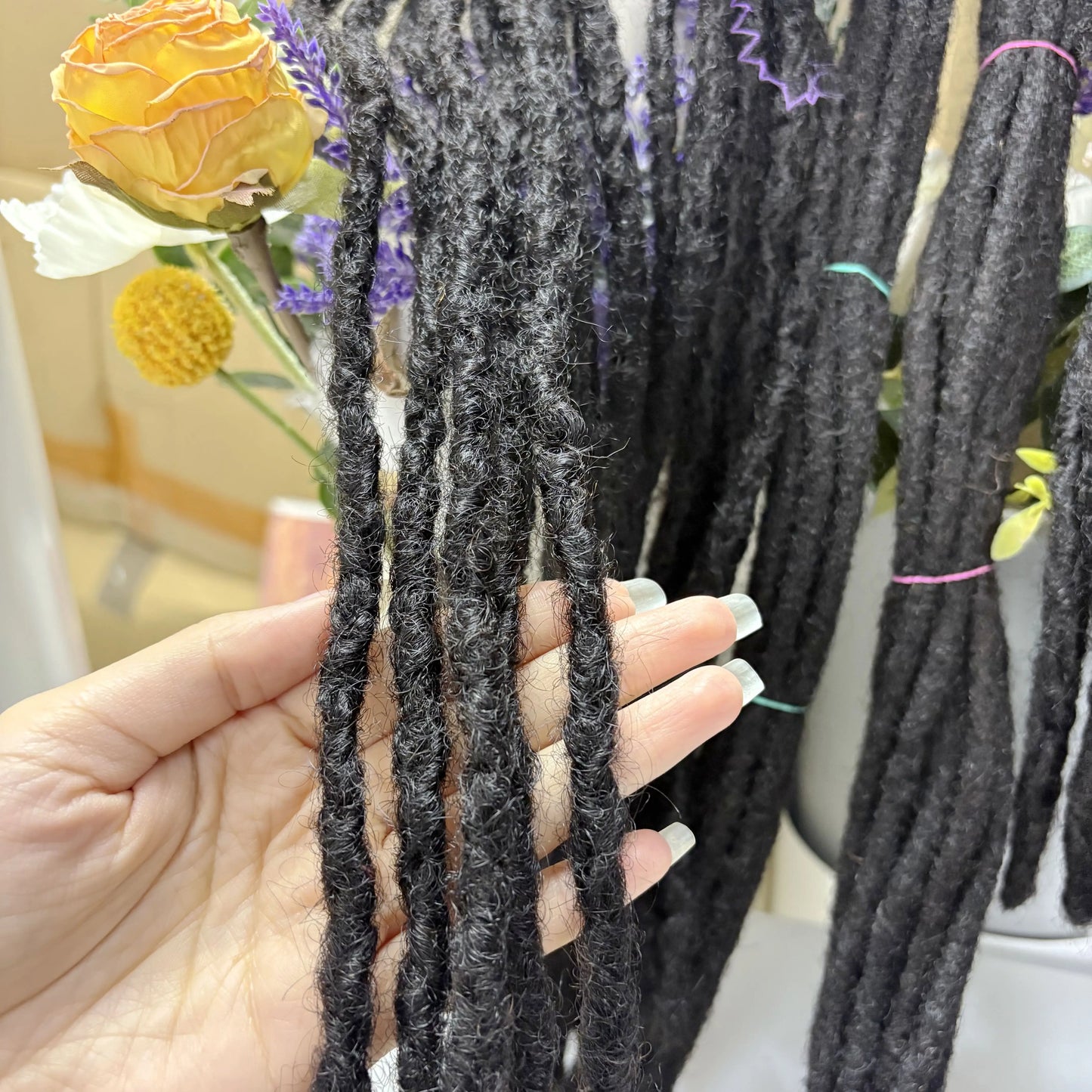 Loc Extension Human Hair 8-14inch 100% Human Hair Handmade Inter Loc Dreadlock Extension with Curly Ends for Men Women Kids