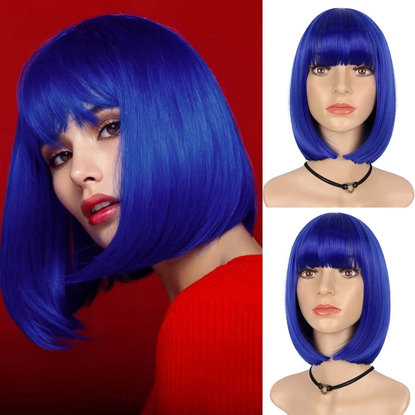 Synthetic 12 Inch Short Bob Black Wig With Bangs for Women Natural Looking Soft Hair Replacement Wigs Velma Kelly Halloween