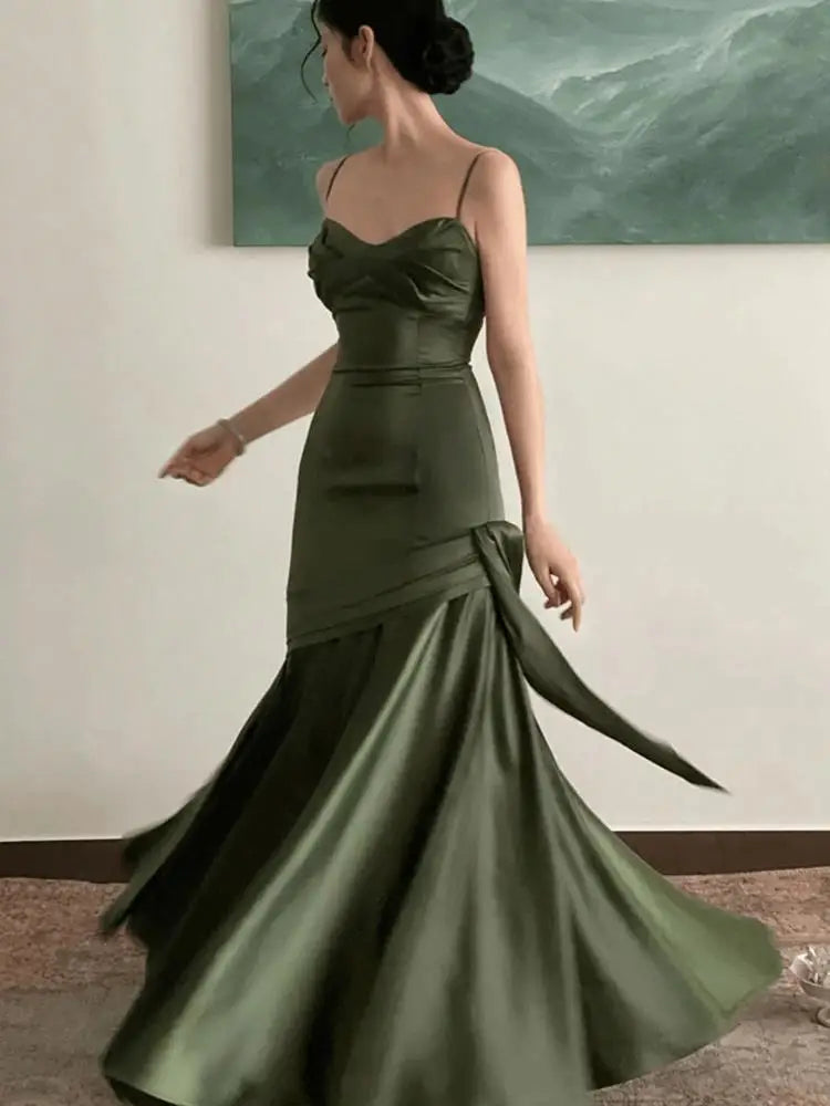 Women Elegant Red Maxi Evening Dresses Vintage Solid A Line Fashion Slim Party Birthday Prom Femmle Wedding Guest Vestido Summer