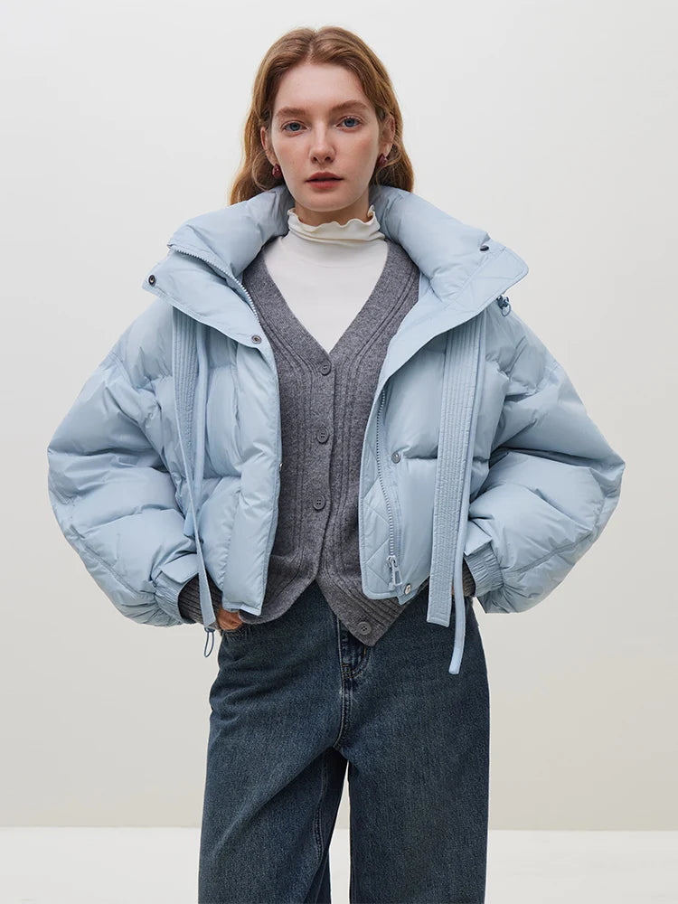 FSLE Classic Style Commuter 100-150G Short White Goose Down Jacket for Women 2023 New Winter Bat Sleeve Loose Warm Jacket Female