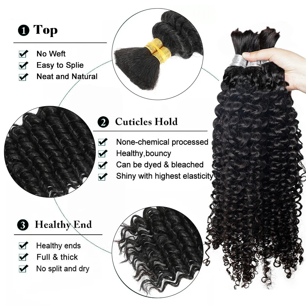 Deep Curly Wave Boho Braids Hair Bulk Braiding Hair Water 100% Human Hair Unprocessed Bulk Hair No Weft Bundle Hair For Braiding