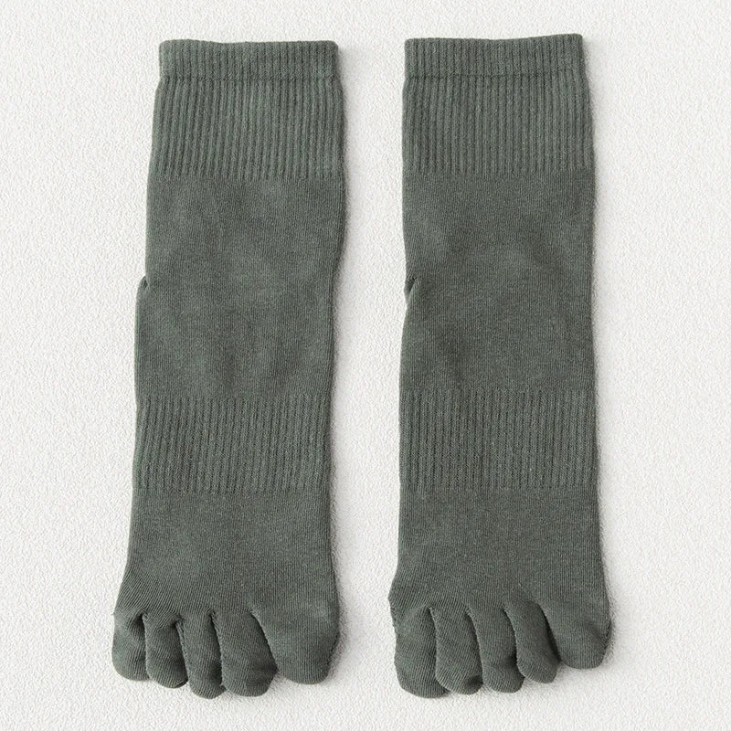Men's Cotton 5 Toe Socks Mid Cuff Anti Odor Sweat Wicking Non Slip for Spring Autumn Casual Athletic Solid Color Daily Comfort