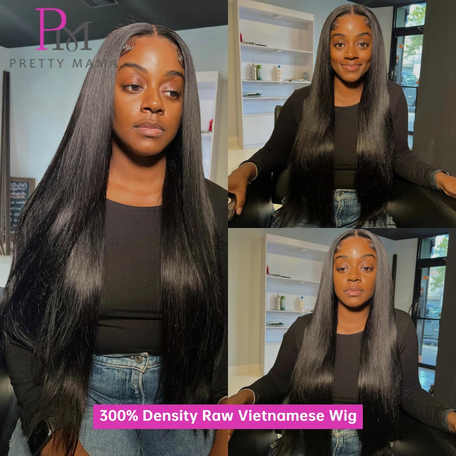 300 Density Human Hair Wigs Bone Straight Raw Vietnamese Lace Frontal Wig SDD Double Drawn Lace Front Wig 2x6 5x5 Closure Wigs