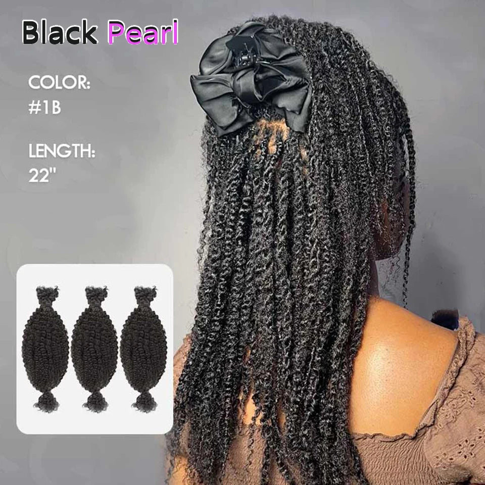 Black Pearl Afro Kinky Curly Bulk Human Hair for Dreadlock Extensions Loc Repair Braiding Twist Afro Kinky Human Hair For Locs