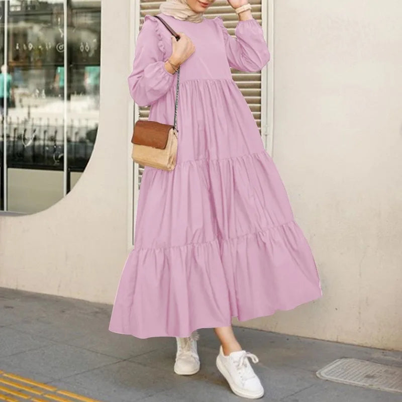 2025 Muslim Maxi Dresses for Women Fashion Vintage O-neck Sundress Dubai Abaya Islamic Kaftan Robe Vestidos Elegantes Para Mujer