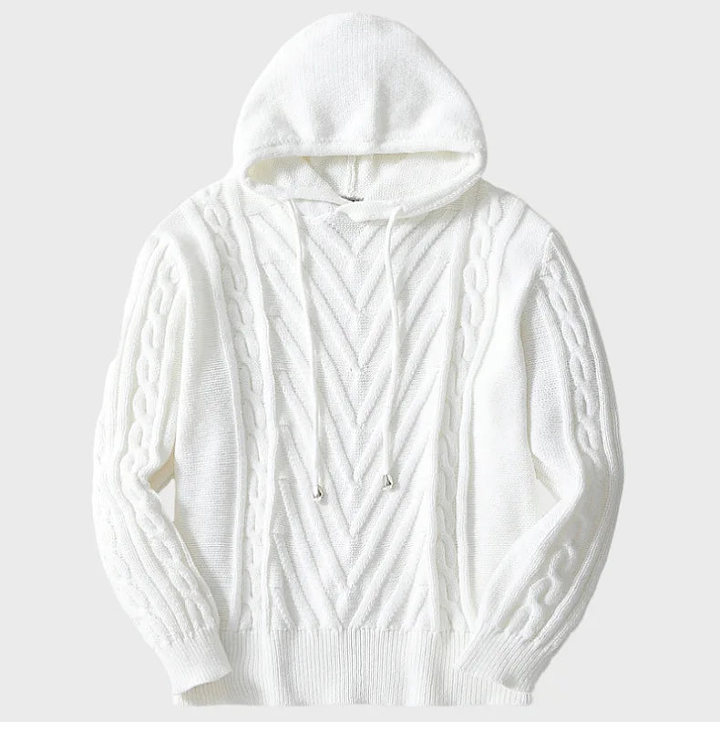 Sweatshirts Men Pullovers Sweaters Solid Casual Loose Splice Hooded Knitted Regular Thick Warm Tops Autumn Winter 2024