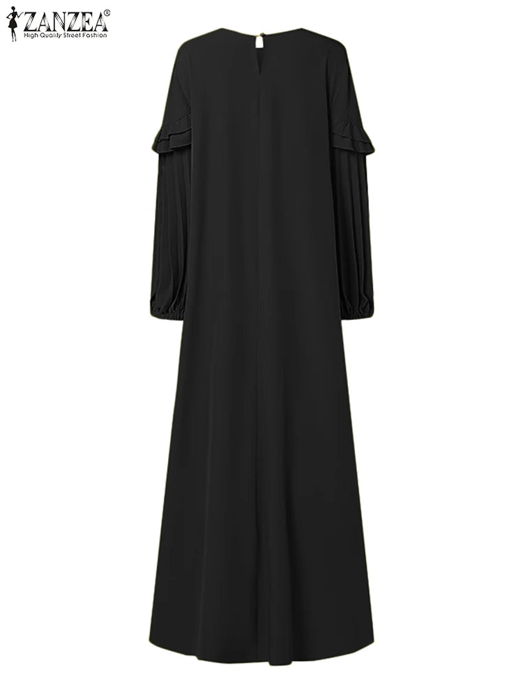 Elegant Autumn Maxi Dresses 2025 ZANZEA Women Fashion Long Sleeve Pleated Party Sundress IsIamic Robe Muslim Abaya Hijab Dress