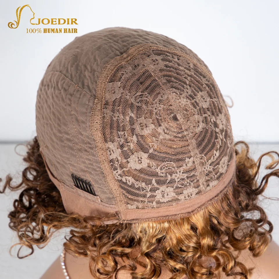 Joedir Black Short Afro Kinky Curly Bob 100% Human Hair Wig For Women Brazilian Remy Hair Full Machine Made Wear to go Daily Wig