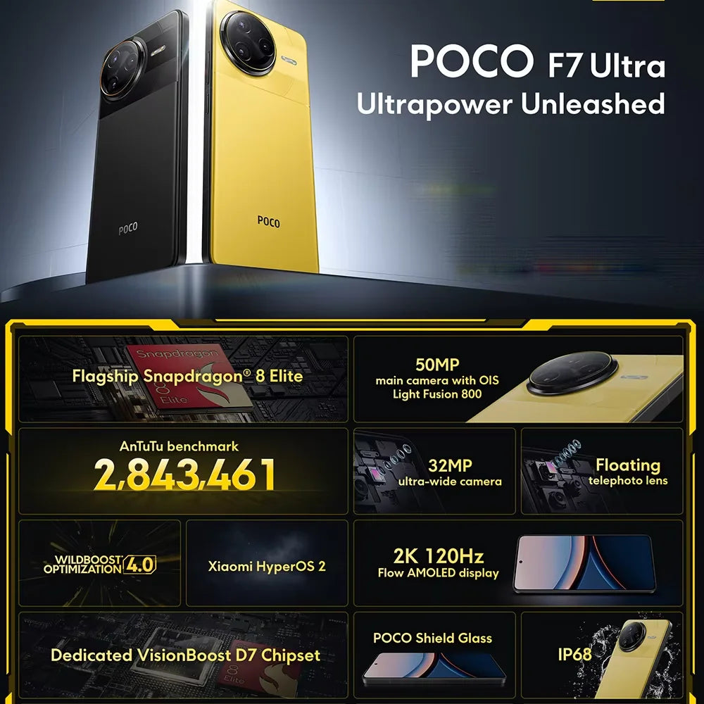Global Version POCO F7 Ultra Snapdragon 8 Elite 6.67" AMOLED Display 50MP Triple Camera 5300mAh 120W HyperCharge Cellphone