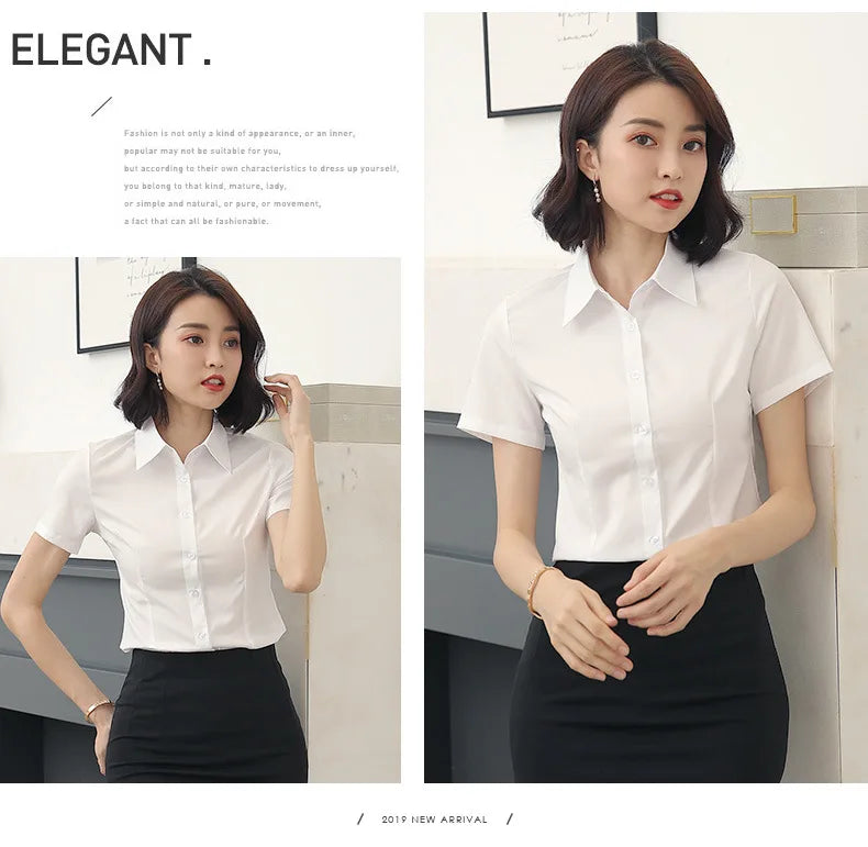 2024 White shirt women's long-sleeved professional work clothes slim stretch no-iron top